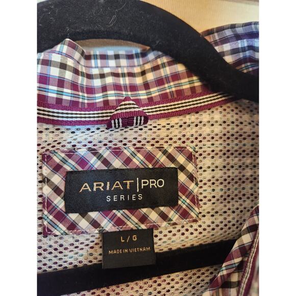 Ariat Men's‎ Long Sleeve Purple Plaid Casual Button-Down Shirt Size L - Picture 3 of 6